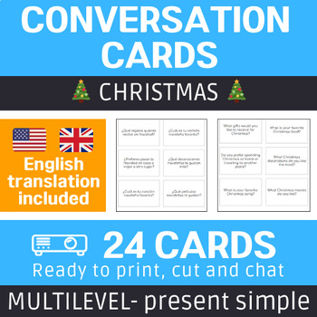 Preview of Spanish Christmas Speaking Activity. Conversation cards