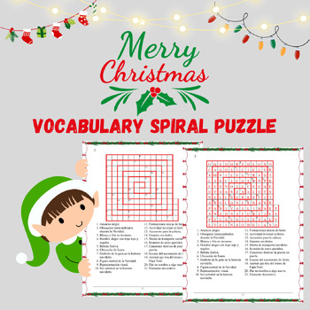Preview of Spanish Christmas Vocabulary Spiral Puzzle navidad - December Activities
