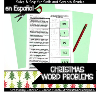 Preview of Spanish Christmas Math Activity | Solve and Snip® | Math Station