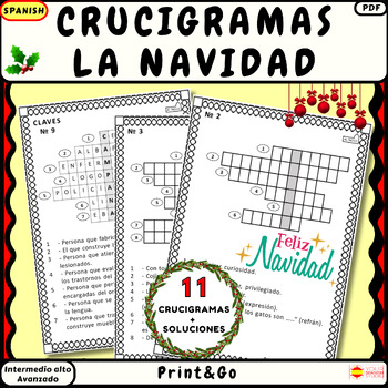 Preview of Spanish Christmas crosswords Worksheets Keys 11 Crucigramas La Navidad