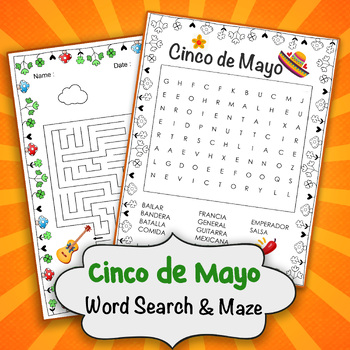 Spanish Cinco de Mayo Activities Bundle - Craft, coloring, word search ...