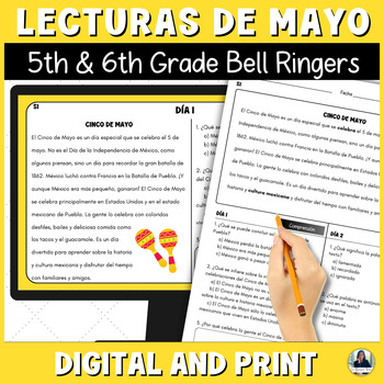 Preview of Spanish Cinco de Mayo & May Reading Bell Ringers for 5th & 6th | Middle School