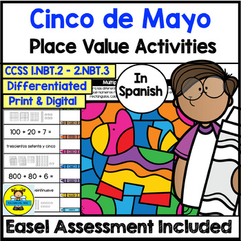 Preview of Spanish Cinco de Mayo Place Value Math Activities and Digital Assessment