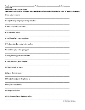 Spanish City Locations and the Verb Ir Worksheet by Stacy Harrison Inc