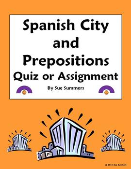 Preview of Spanish City and Prepositions Quiz or Assignment - Ciudad y Preposiciones