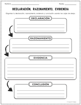 Preview of Spanish Claim, Reason, and Evidence Graphic Organizer (Includes Fillable PDF)