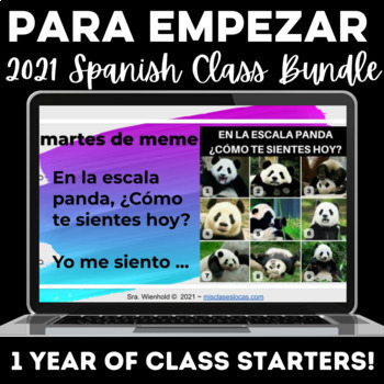 Preview of Spanish Class Bell Ringers Warm Up Routine w/ SEL Year of Para Empezar Bundle