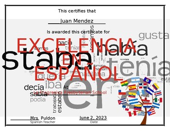 Spanish Class Certificate by Monica Aramillo TPT
