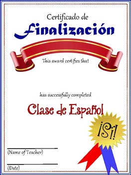 Spanish Class Certificate of Completion by Mi Camino Spanish TpT