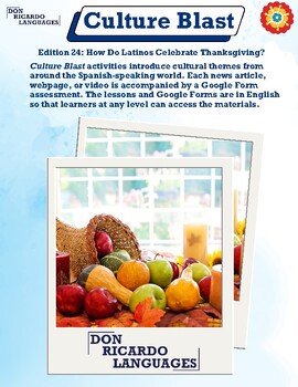 Preview of Spanish Class Culture Blast: Latinos & Thanksgiving (Worksheet & Activities)