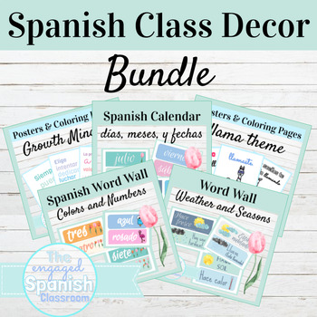 Preview of Spanish Classroom Decor Bundle | Numbers, Weather, Date, Colors and more