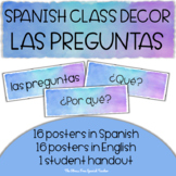 Spanish Class Decor WATERCOLOR themed QUESTIONS posters PREGUNTAS