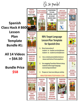 Preview of Spanish Class Hack 90% TL Template Video Bundle