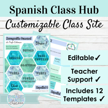 Preview of Editable Spanish Class Hub Hexagon Theme | Editable Class Site