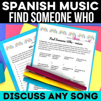 Preview of Spanish Worksheets Music Chat for Spanish Conversation Find Someone Who música
