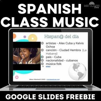Preview of Spanish Class Music Culture Bell Ringer Warm Up Routines - Google Slides Freebie