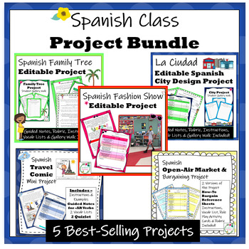 Preview of Spanish Class No Prep Projects Bundle