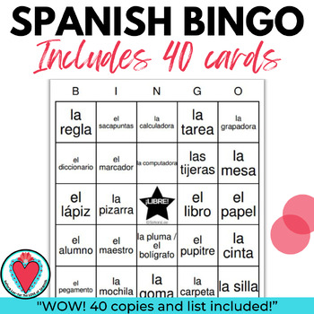 printable bingo cards classroom objects spanish