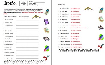 Students practice agreement in number and gender with this list of