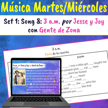 Preview of Spanish Reading Comprehension - Set 1 Song 8 - 3 AM by Jesse y Joy