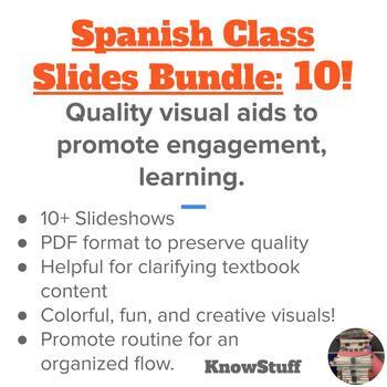 Preview of Spanish Class Slides, AUG-NOV (PDF) Enhance learning and engage with visuals!