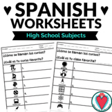 Spanish Class Subjects Worksheets - Names of High School C