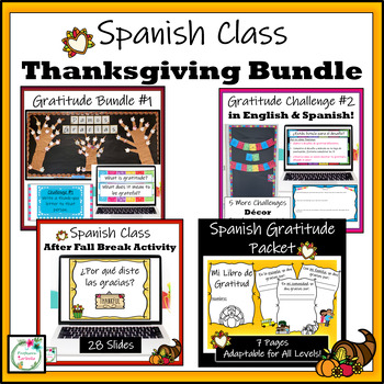 Preview of Spanish Class Thanksgiving & Gratitude Fall Bundle of Activities