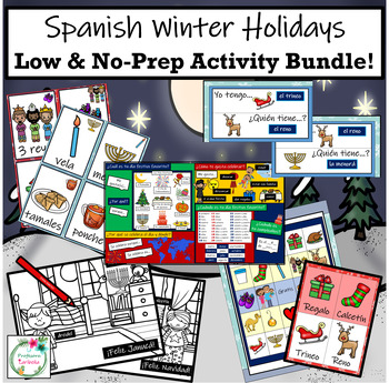 Preview of Spanish Class Winter Holidays Low Prep Activities Bundle