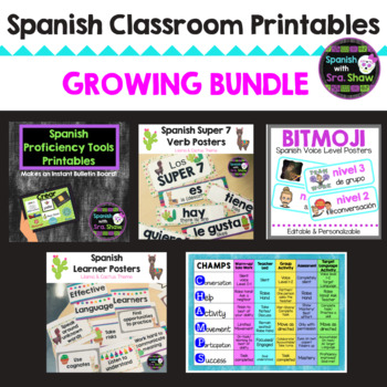 Preview of Spanish Classroom Bulletin Board Poster Printables GROWING BUNDLE