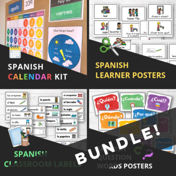 Preview of Spanish Classroom Calendar & Posters Bundle (PreK - Elementary)