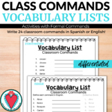 Spanish Classroom Commands Vocabulary Lists and Activities