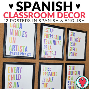 Preview of Spanish Posters - English Spanish Classroom Décor Bilingual Inspirational Quotes
