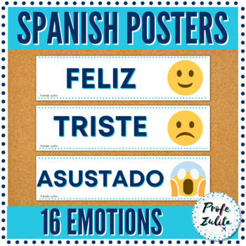 Preview of Spanish Classroom Decor 30 Emotions Posters - las emociones word wall