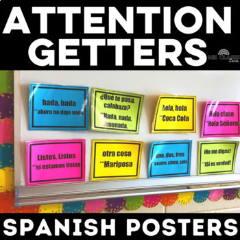 Preview of Spanish Classroom Decor Attention Getters for Spanish Class Back to School