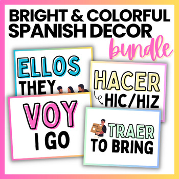 Preview of Spanish Classroom Decor BUNDLE Bright & Colorful | Easy & PRACTICAL Decorations
