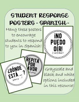 Preview of Spanish Classroom Decor, Common Phrases Posters (Black and White / Grayscale)