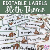 Spanish Classroom Decor Editable Classroom Labels Sloths Theme