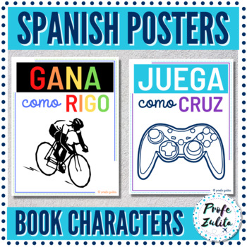 Preview of Spanish Classroom Decor Library Book Character Inspiration Posters | Editable
