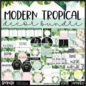 Preview of Spanish Classroom Decor - Modern Tropical Theme