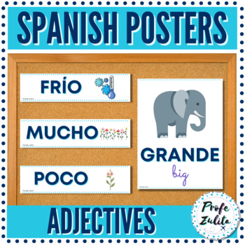 Preview of Spanish Classroom Decor Posters | Adjectives in Spanish Word Wall Cards