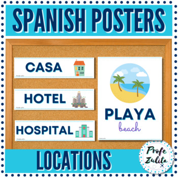 Preview of Spanish Classroom Decor Posters | Places Word Wall Cards | Back to School