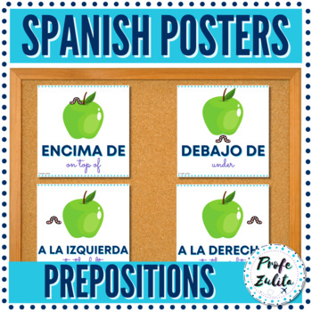 Preview of Spanish Classroom Decor Posters | Prepositions Word Wall Cards |