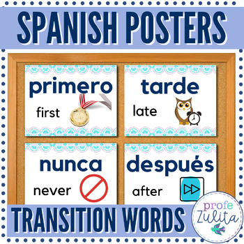 Preview of Spanish Classroom Decor Posters Storytelling Writing Transition Words