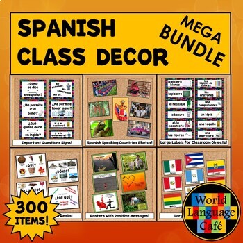 Preview of SPANISH CLASSROOM DECOR ⭐ Spanish Classroom Labels ⭐ Posters Spanish Class Decor