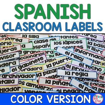 Preview of Spanish Classroom Decor Spanish Classroom Labels RAINBOW Version (55+ labels!)