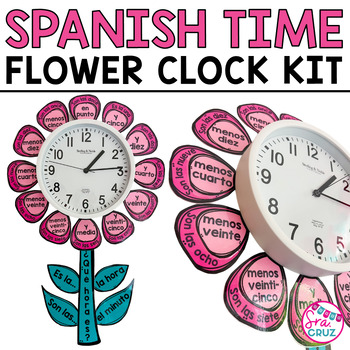 Preview of Spanish Classroom Decor Spanish Time Flower Clock Kit for La Hora