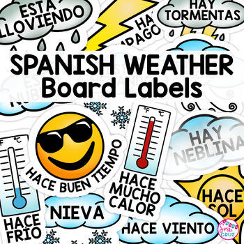 Preview of Spanish Classroom Decor Weather El Tiempo Clima Labels Bulletin Board Word Wall
