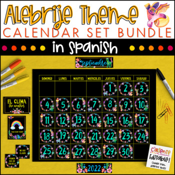 Preview of Spanish Classroom Decorations Calendar in Spanish Bundle Alebrije Theme