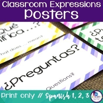 Preview of Spanish Classroom Expressions Posters 52 common useful helpful phrases printable