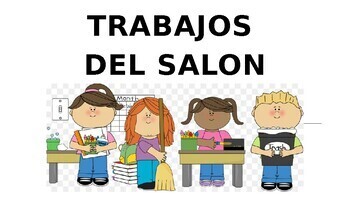 Preview of Spanish Classroom Jobs - 16 in total w/cartoon and Sign